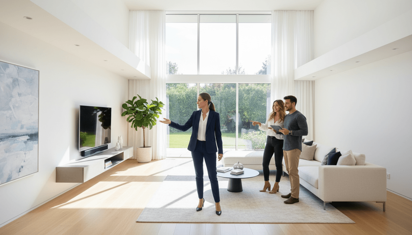 Real estate agent showing a home to clients