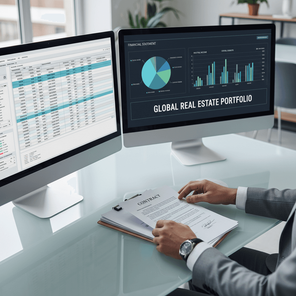 Real estate analyst reviewing market data and property metrics